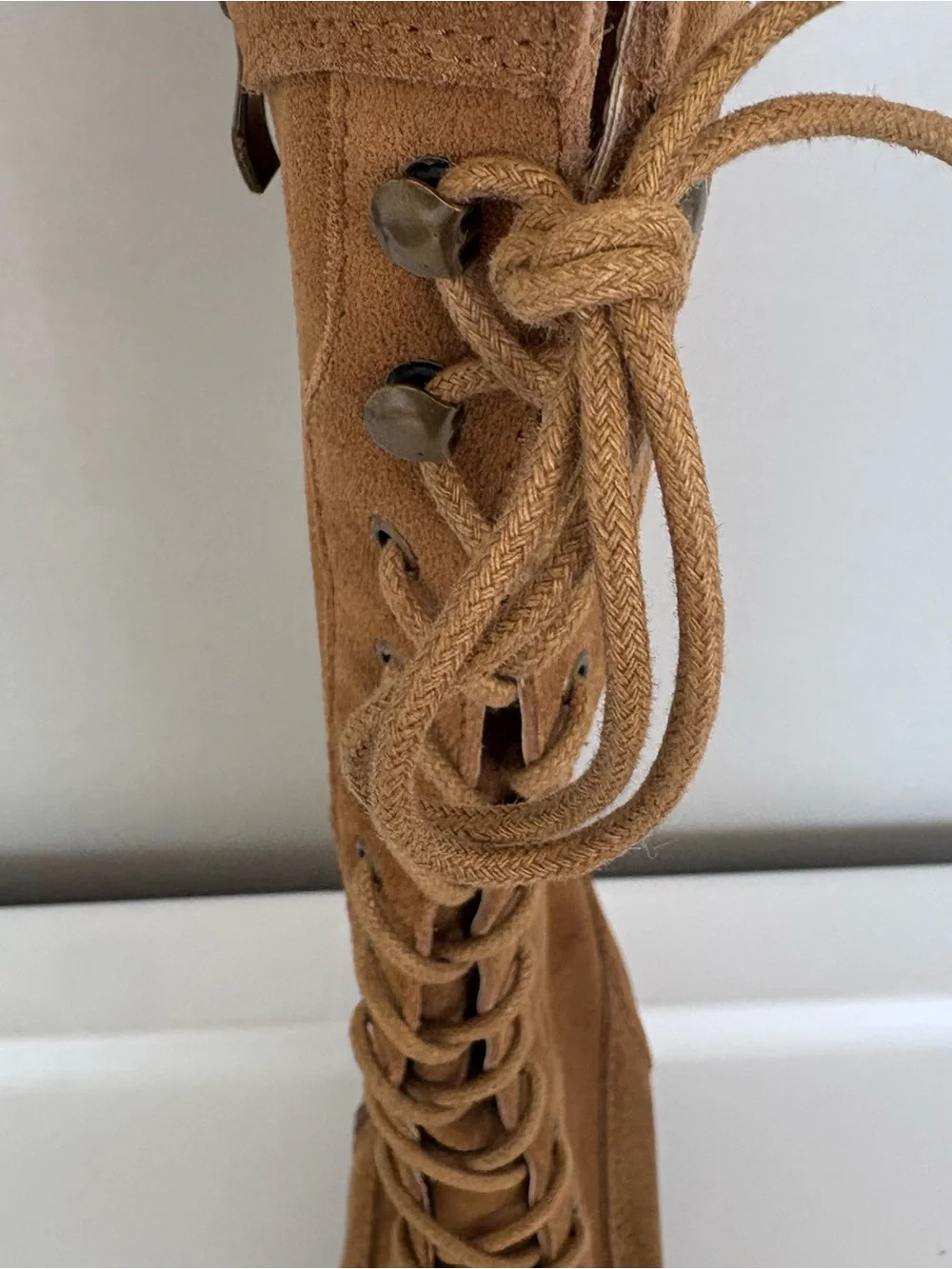 Joyfolie aelin lace up tall cow suede nutmeg color boots girls size 2Y